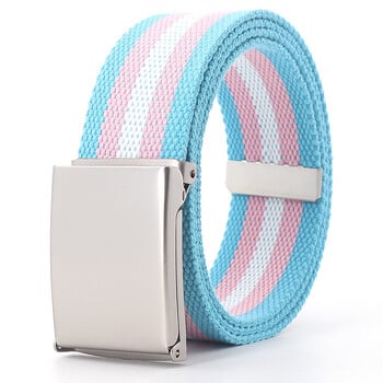 Rainbow Stripes Canvas Belt Jeans Waistband Adjustable Belt Outdoor Travel - Metal Buckle Belt for Women Πολύχρωμη