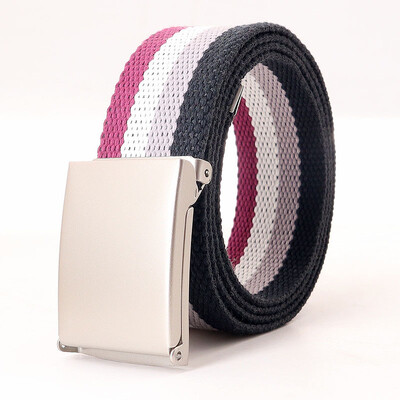 Rainbow Stripes vászon öv farmer derékpánt állítható öv kültéri utazáshoz - fém csatos öv nőknek többszínű