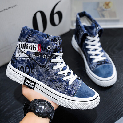 Farmer Hip Hop Cipők Férfi Designer Print Vulcanize Cipők Férfi Espadrilles Comfort High Top férfi vászon tornacipők zapatos de lona