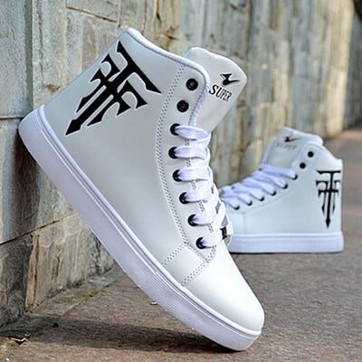 Pánske vysoké topánky veľkej veľkosti, pohodlné skateboardové tenisky s plochou podrážkou, študentské ratanové topánky, módne ležérne trendy topánky