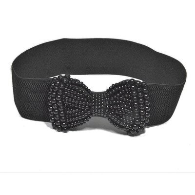 2024 női elasztikus széles öv gyöngy deréktakaró sokoldalú ruha dekoráció kiváló minőségű széles gyöngy masni barna öv