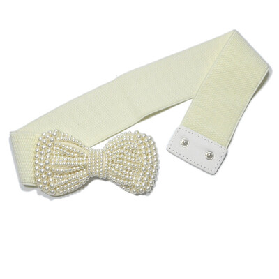 2024 női elasztikus széles öv gyöngy deréktakaró sokoldalú ruha dekoráció kiváló minőségű széles gyöngy masni barna öv