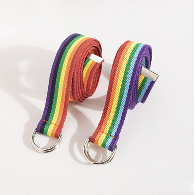 7-цветен Rainbow D-clip Дамски ултра-дълъг ежедневен универсален летен колан за талия Моден стил за пътуване с желязна катарама