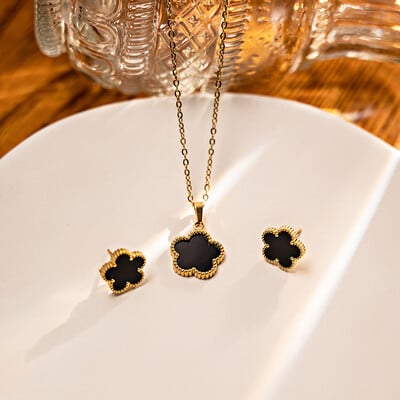 Френско черно кубче Модно колие с цирконий Пръстен Гривна Комплект бижута Момичета Годишнина Сватба Свети Валентин Идеален подарък