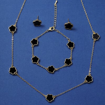 Френско черно кубче Модно колие с цирконий Пръстен Гривна Комплект бижута Момичета Годишнина Сватба Свети Валентин Идеален подарък