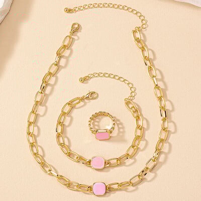 Френско черно кубче Модно колие с цирконий Пръстен Гривна Комплект бижута Момичета Годишнина Сватба Свети Валентин Идеален подарък