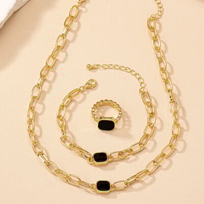 Френско черно кубче Модно колие с цирконий Пръстен Гривна Комплект бижута Момичета Годишнина Сватба Свети Валентин Идеален подарък