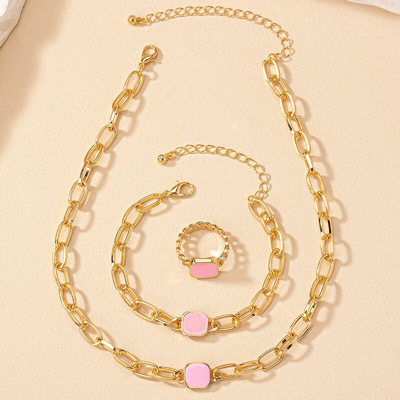 Френско черно кубче Модно колие с цирконий Пръстен Гривна Комплект бижута Момичета Годишнина Сватба Свети Валентин Идеален подарък