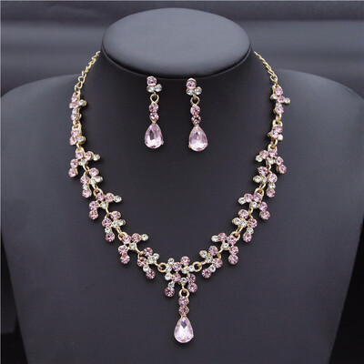 Seturi de bijuterii de mireasă de cristal pentru femeie, de culoare aurie, colier cu strass, set de cercei lungi, accesorii pentru rochie, domnișoară de onoare