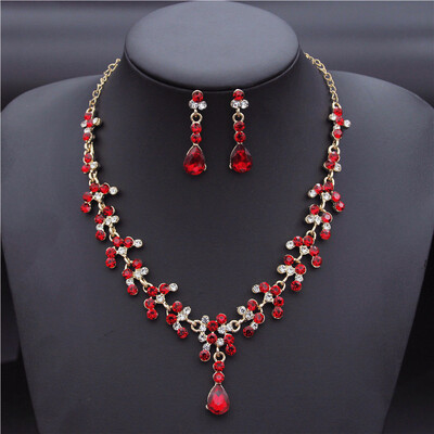 Seturi de bijuterii de mireasă de cristal pentru femeie, de culoare aurie, colier cu strass, set de cercei lungi, accesorii pentru rochie, domnișoară de onoare