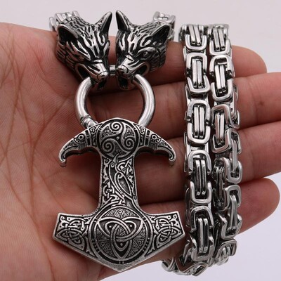 Muški Punk Norse Rimsko Carstvo Lanac Ogrlica od nehrđajućeg čelika Keltski čvor Glava vuka Lanac Privjesak Amulet Nakit