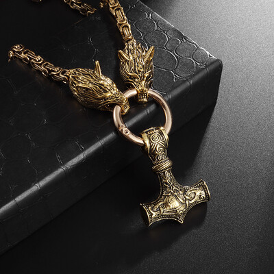 Muški Punk Norse Rimsko Carstvo Lanac Ogrlica od nehrđajućeg čelika Keltski čvor Glava vuka Lanac Privjesak Amulet Nakit