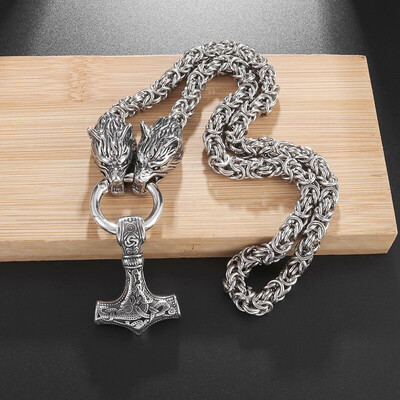 Muški Punk Norse Rimsko Carstvo Lanac Ogrlica od nehrđajućeg čelika Keltski čvor Glava vuka Lanac Privjesak Amulet Nakit