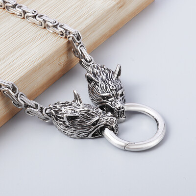 Muški Punk Norse Rimsko Carstvo Lanac Ogrlica od nehrđajućeg čelika Keltski čvor Glava vuka Lanac Privjesak Amulet Nakit