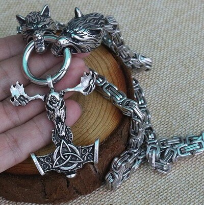 Muški Punk Norse Rimsko Carstvo Lanac Ogrlica od nehrđajućeg čelika Keltski čvor Glava vuka Lanac Privjesak Amulet Nakit