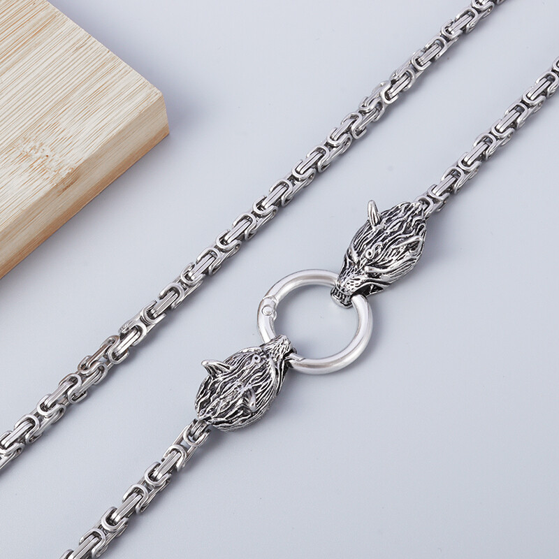 Muški Punk Norse Rimsko Carstvo Lanac Ogrlica od nehrđajućeg čelika Keltski čvor Glava vuka Lanac Privjesak Amulet Nakit