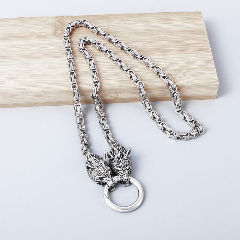 Muški Punk Norse Rimsko Carstvo Lanac Ogrlica od nehrđajućeg čelika Keltski čvor Glava vuka Lanac Privjesak Amulet Nakit