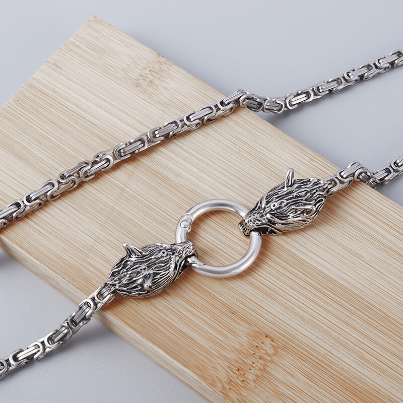 Muški Punk Norse Rimsko Carstvo Lanac Ogrlica od nehrđajućeg čelika Keltski čvor Glava vuka Lanac Privjesak Amulet Nakit