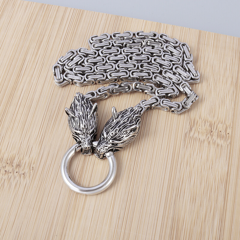 Muški Punk Norse Rimsko Carstvo Lanac Ogrlica od nehrđajućeg čelika Keltski čvor Glava vuka Lanac Privjesak Amulet Nakit