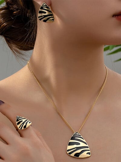 Set de bijuterii pentru femei geometrice metal negru email colier cercei inel trei piese stil retro cadou OL petrecere de vacanță BS013