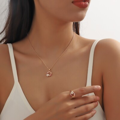 4 bucăți de culoare aur trandafir doamnă flori accesorii de modă zircon simplu ornat rafinat colier inel cercei set de bijuterii