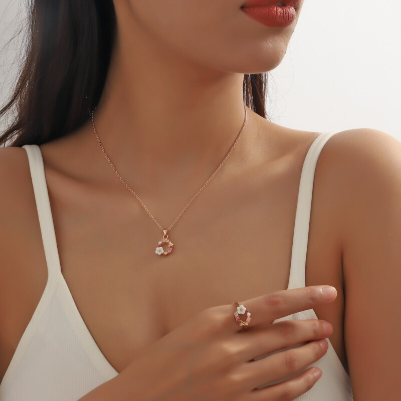 4 bucăți de culoare aur trandafir doamnă flori accesorii de modă zircon simplu ornat rafinat colier inel cercei set de bijuterii