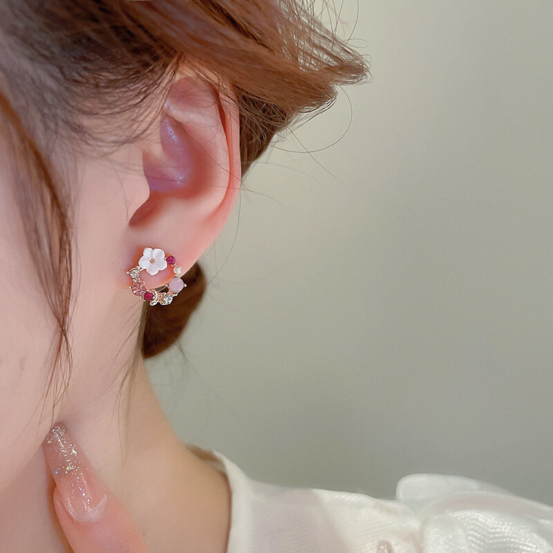 4 bucăți de culoare aur trandafir doamnă flori accesorii de modă zircon simplu ornat rafinat colier inel cercei set de bijuterii