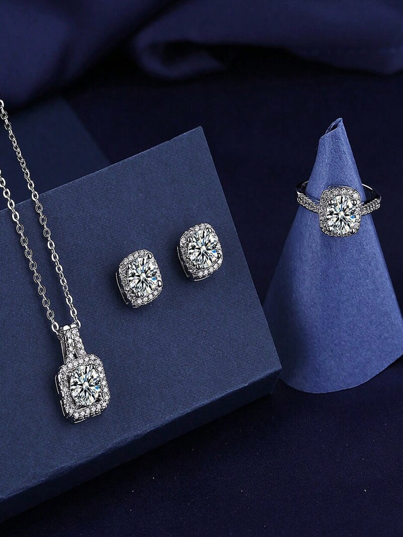 1 szett divatékszer Női pazar könnyű luxus ékszer medál nyaklánc Gyűrű Fülbevaló 3 részes vintage esküvői