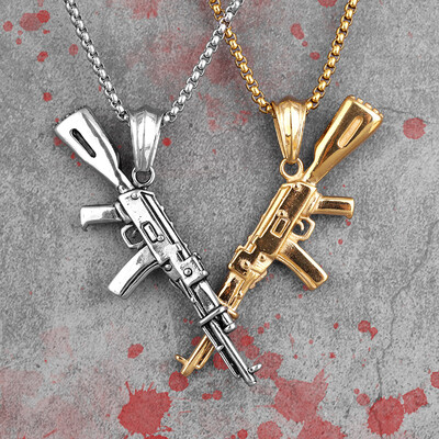 AK47 Gun Long Férfi Nyakláncok Medálok Lánc Punk Divatos Férfi Rozsdamentes Acél Ékszerek Kreativitás Ajándék Nagyker