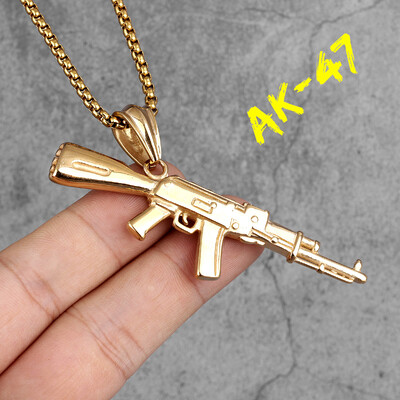 AK47 Gun Long Vyriški karoliai pakabukai grandininiai punk madingi vaikinui, nerūdijančio plieno papuošalai, kūrybiškumo dovanos didmeninė prekyba