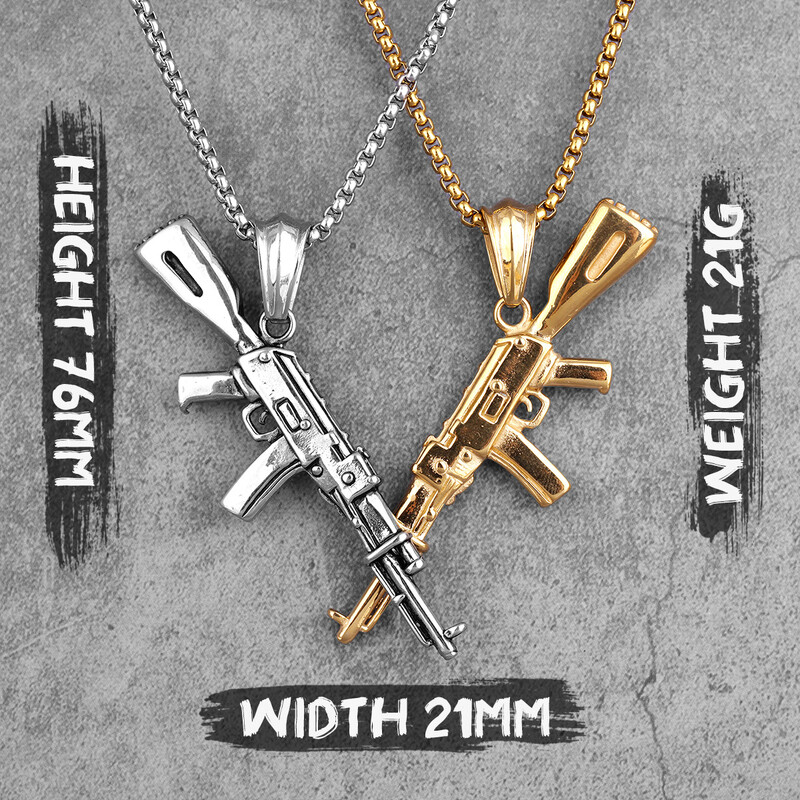 AK47 Gun Long Vyriški karoliai pakabukai grandininiai punk madingi vaikinui, nerūdijančio plieno papuošalai, kūrybiškumo dovanos didmeninė prekyba