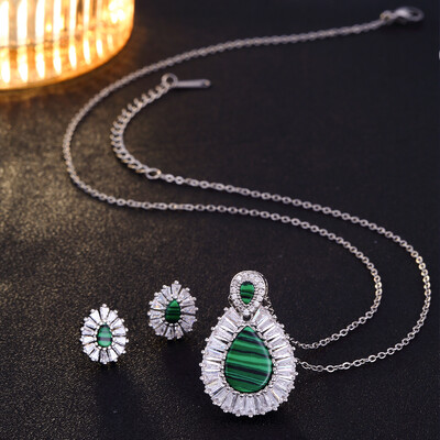 Set de cercei colier cu zircon picătură de apă de lux pentru femei Boho piatră naturală CZ Seturi de bijuterii de mireasă Accesorii de nuntă Trend 2024