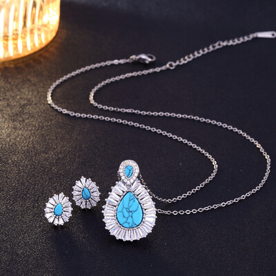 Set de cercei colier cu zircon picătură de apă de lux pentru femei Boho piatră naturală CZ Seturi de bijuterii de mireasă Accesorii de nuntă Trend 2024