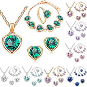 Син Cyrstal пръстен Колие Комплект обеци Сватбени комплекти бижута за булки Висулка Обеци за момичета Жени Африкански комплекти бижута