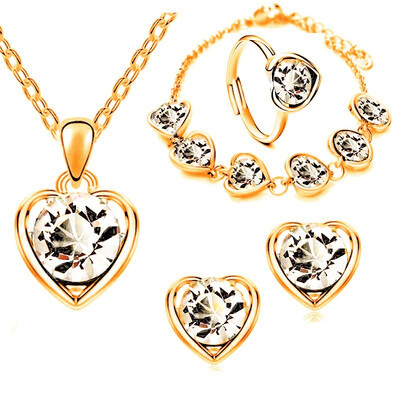 Син Cyrstal пръстен Колие Комплект обеци Сватбени комплекти бижута за булки Висулка Обеци за момичета Жени Африкански комплекти бижута