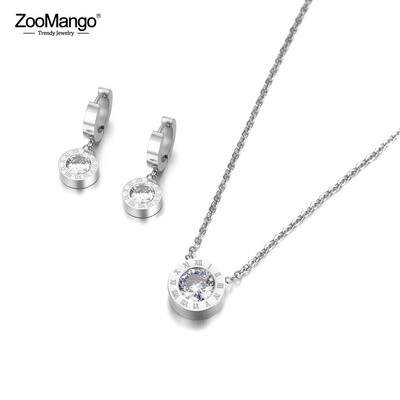 ZooMango Римски цифри с кубичен цирконий, висулка, колие, обеци, пръстени, комплекти бижута, титаниева стомана за брачни халки ZSE007P