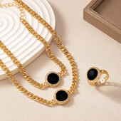 Geometrijski set nakita za žene Metalna emajlirana narukvica Prsten Ogrlica Poklon za blagdane Moda Jednostavan stil S020