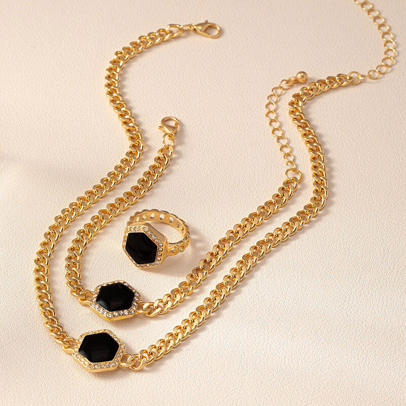 Geometrijski set nakita za žene Metalna emajlirana narukvica Prsten Ogrlica Poklon za blagdane Moda Jednostavan stil S020