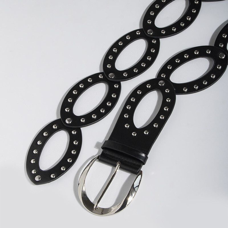 1db női fémes, vájt szegecs, széles deréköv nyaraláshoz, koncerthez/fesztiválhoz alkalmas fűzőöv