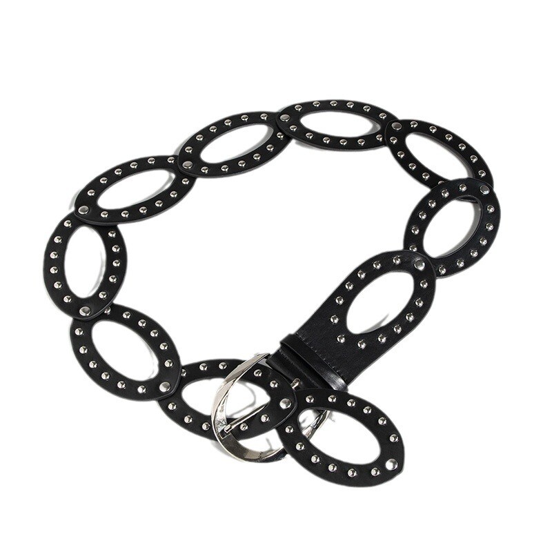 1db női fémes, vájt szegecs, széles deréköv nyaraláshoz, koncerthez/fesztiválhoz alkalmas fűzőöv