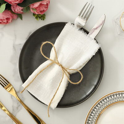 10db 32x32cm Géz pamut Esküvői szalvéták Újrafelhasználható zöld Trim Konyhatörlő Rusztikus Retro Burrs szalvéták buliasztal dekorációhoz