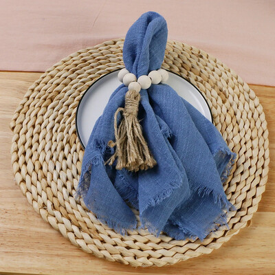 10db 32x32cm Géz pamut Esküvői szalvéták Újrafelhasználható zöld Trim Konyhatörlő Rusztikus Retro Burrs szalvéták buliasztal dekorációhoz