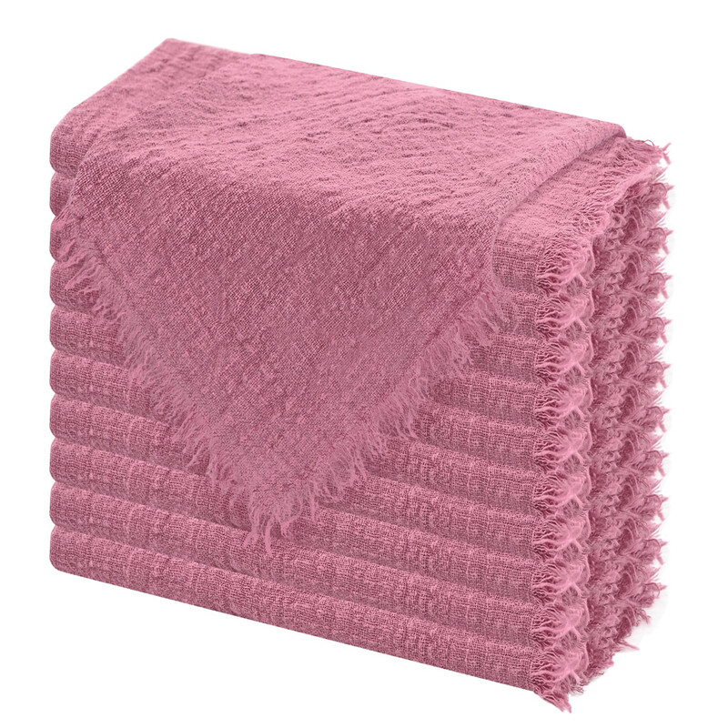 10db 32x32cm Géz pamut Esküvői szalvéták Újrafelhasználható zöld Trim Konyhatörlő Rusztikus Retro Burrs szalvéták buliasztal dekorációhoz