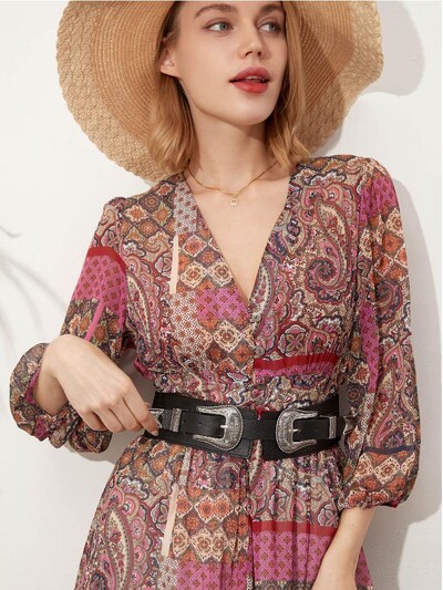 Cureaua elastica cu catarama dubla Curele cu talie larga pentru femei centura cu talie inalta