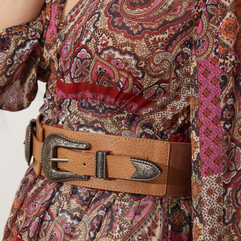 Cureaua elastica cu catarama dubla Curele cu talie larga pentru femei centura cu talie inalta