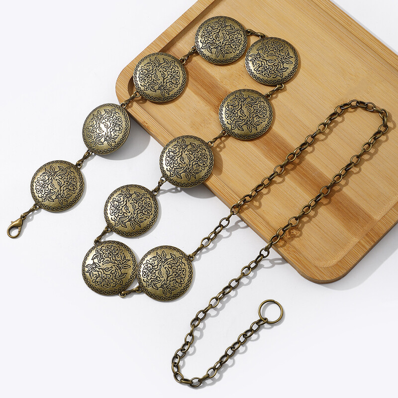 Vintage faragott nagy méretű kerek üreges deréklánc