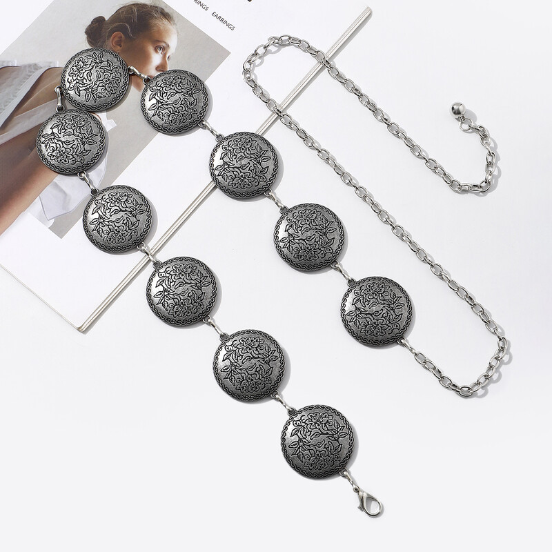 Vintage faragott nagy méretű kerek üreges deréklánc