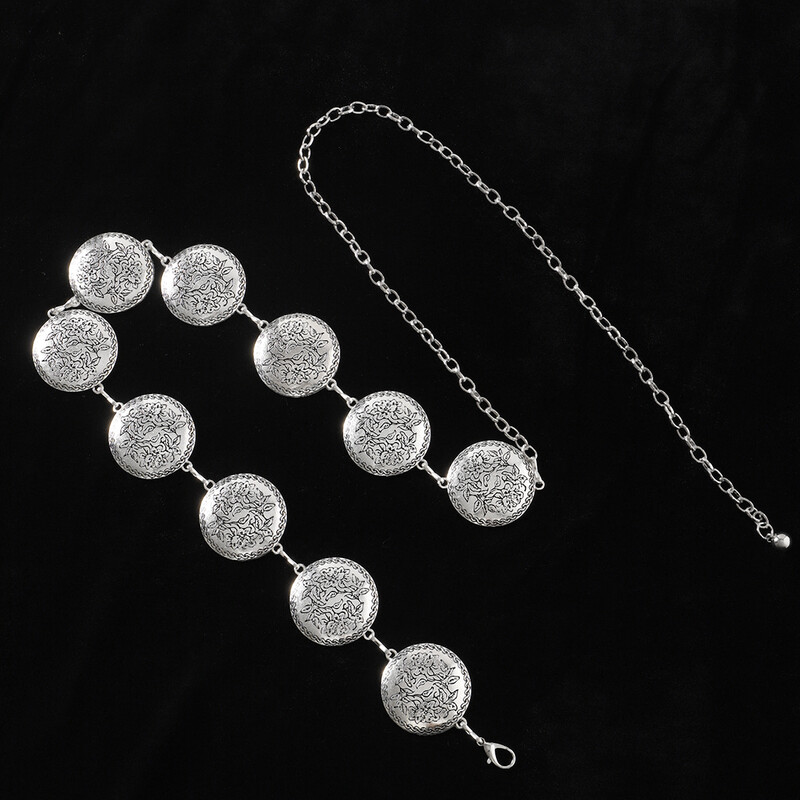 Vintage faragott nagy méretű kerek üreges deréklánc