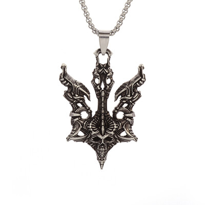 Klasszikus divatos háromágú medál nyaklánc férfiaknak Egyszerű kiváló minőségű varázslatos ezüst színű nyaklánc parti ékszerek