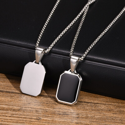 Stilīgas ģeometriskas kaklarotas vīriešiem zēniem, ūdensizturīgs melns nerūsējošā tērauda kvadrātveida taisnstūra stieņa kulonu apkakles dāvanas viņam